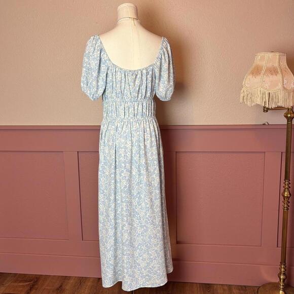 cottage milkmaid boho puff floral maxi dress who what wear small blue white - Picture 5 of 8